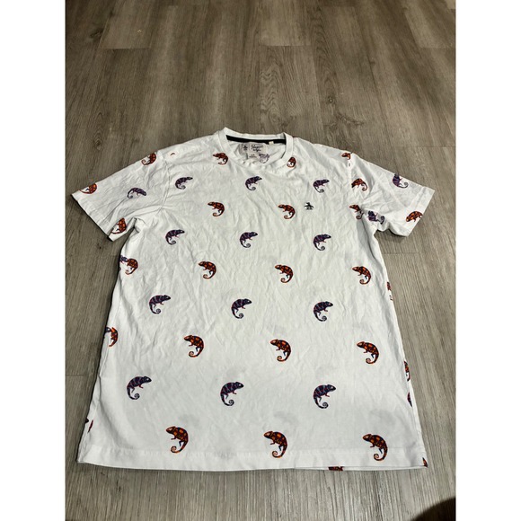 Original Penguin Mens White Chameleon Print Crew Neck Short Sleeve T-Shirt - Picture 1 of 8